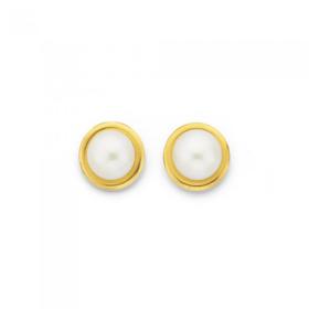 9ct-Gold-Cultured-Fresh-Water-Pearl-Gold-Rim-Stud-Earrings on sale