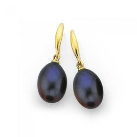 9ct-Gold-Black-Dyed-Pearl-Drop-Earrings on sale