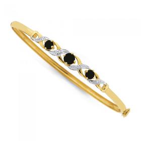 9ct-Gold-Black-Sapphire-Diamond-Bangle on sale