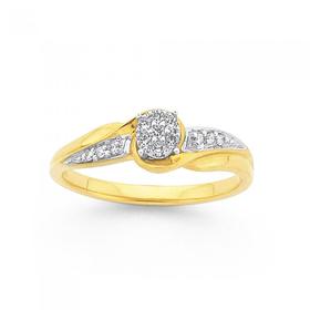 9ct-Gold-Diamond-Cluster-Engagement-Ring-with-Shoulder-Stones on sale