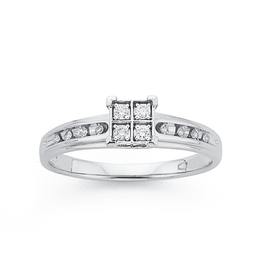 9ct-White-Gold-Diamond-Illusion-Square-Engagement-Ring on sale