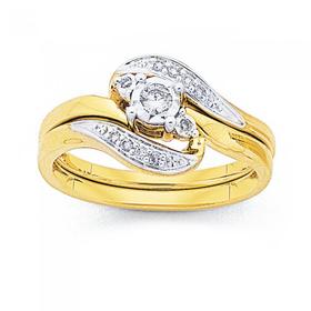 9ct-Gold-Diamond-Swirl-Bridal-Ring-Set on sale