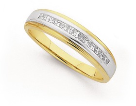 18ct+Two+Tone+Diamond+Princess+Cut+Band