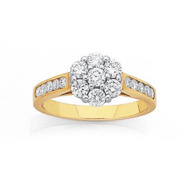 9ct-Gold-Diamond-Cluster-Engagement-Ring on sale