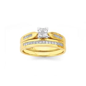 18ct+Gold+Diamond+Princess+Cut+Invisible+Set+Bridal+Ring+Set