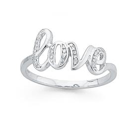 9ct+White+Gold+Diamond+%27+Love%27+Ring