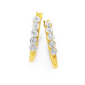 9ct+Gold%2C+Diamond+5+Bezel+Hoop+Earrings