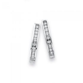 9ct+White+Gold+Diamond+Huggie+Earrings