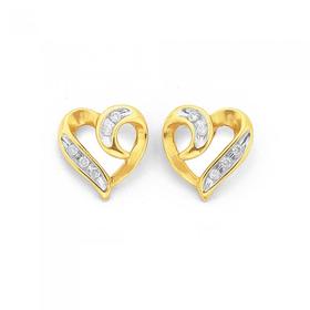 9ct+Gold+Diamond+Heart+Stud+Earrings