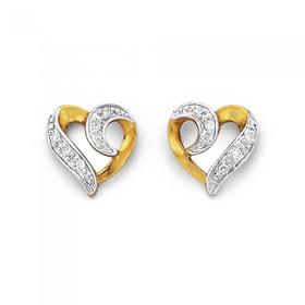 9ct+Gold+Diamond+Heart+Stud+Earrings