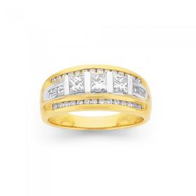 18ct-Gold-Diamond-Princess-Cut-Wide-Ring on sale