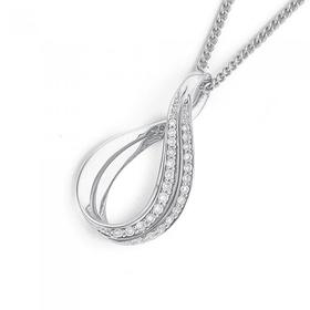 9ct+White+Gold+Diamond+Twist+Pendant