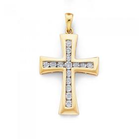 9ct-Gold-Diamond-Large-Cross-Pendant on sale