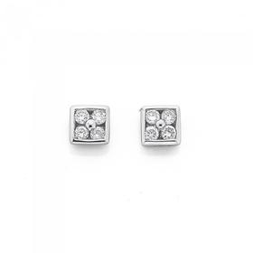 9ct-White-Gold-Diamond-4-Square-Stud-Earrings on sale