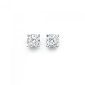 9ct+White+Gold++Diamond+Cluster+Studs