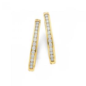 9ct+Gold+Diamond+Hoop+Earrings