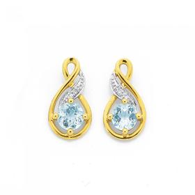 9ct+Gold+Diamond+%26amp%3B+Aquamarine+Earrings