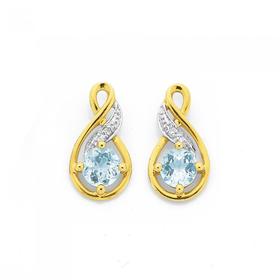 9ct-Gold-Aquamarine-Diamond-Earrings on sale