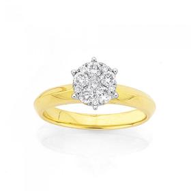 9ct+Gold+Diamond+Cluster+Ring