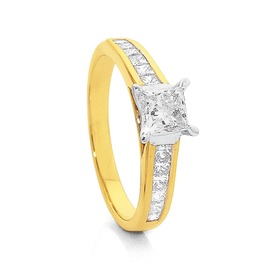 18ct-Gold-Diamond-Princess-Cut-Engagement-Ring on sale