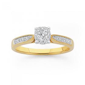 9ct+Gold+Diamond+Cluster+Ring