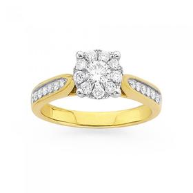 9ct-Gold-Diamond-Cluster-Engagement-Ring on sale