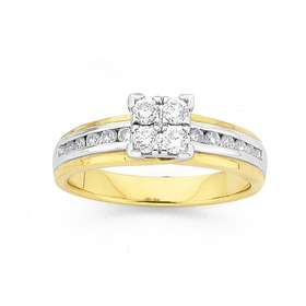 9ct+Two+Tone+Gold+Diamond+Square+Ring