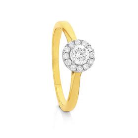 9ct+Gold%2C+Diamond+Halo+Engagement+Ring