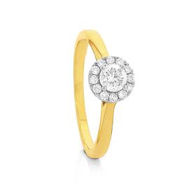 9ct-Gold-Diamond-Halo-Engagement-Ring on sale