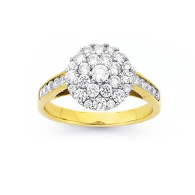 9ct+Gold+Diamond+Round+Cluster+Ring