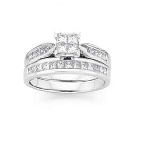 18ct+White+Gold+Diamond+Bridal+Ring+Set