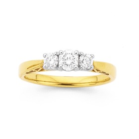 9ct-Gold-Diamond-Trilogy-Ring-Total-Diamond-Weight-050ct on sale