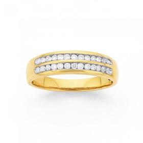 9ct+Gold+Diamond+Two+Row+Band