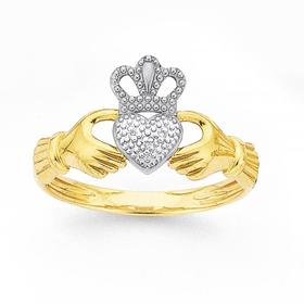 9ct-Gold-Diamond-Claddagh-Ring on sale