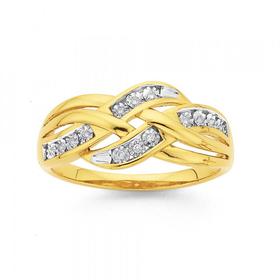 9ct+Gold+Diamond+Crossover+Swirl+Ring