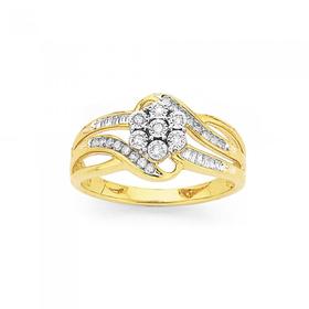 9ct-Gold-Diamond-Cluster-Swirl-Ring on sale