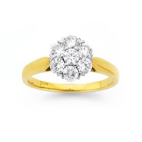 9ct+Gold+Diamond+Cluster+Ring