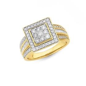 9ct-Gold-Diamond-Round-Brilliant-Baguette-Fancy-Square-Dress-Ring on sale