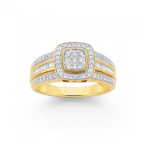 9ct+Gold+Diamond+Cushion+Ring