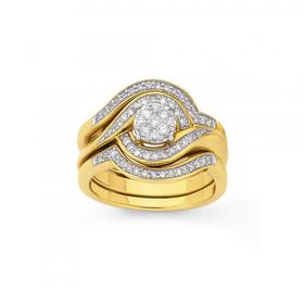 9ct-Gold-Diamond-Cluster-Trio-Ring-Set on sale