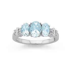 White-Gold-Aquamarine-Diamond-Ring on sale