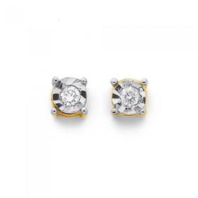 9ct+Gold+Diamond+Stud+Earrings