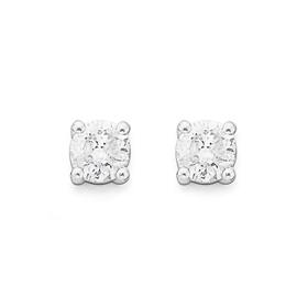 9ct+Gold%2C+Round+Brilliant+Cut+Diamond+Stud+Earrings