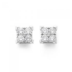 9ct+White+Gold+Diamond+Studs