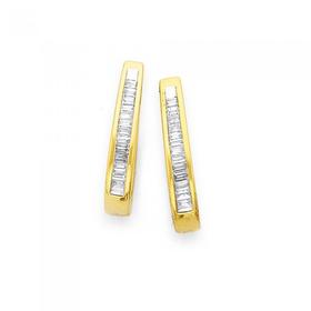 9ct-Gold-Diamond-Baguette-Cut-Huggie-Earrings on sale
