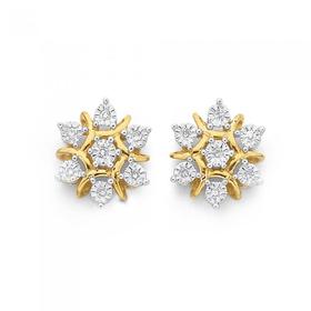 9ct+Gold+Diamond+Snow+Flake+Studs