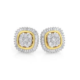 9ct-Gold-Diamond-Round-Brilliant-Baguette-Fancy-Square-Stud-Earrings on sale