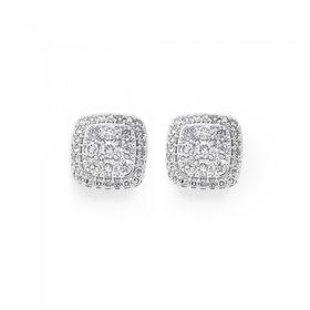 9ct-Gold-Diamond-Cluster-Cushion-Stud-Earrings-Total-Diamond-Weight-050ct on sale