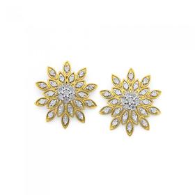 9ct-Gold-Diamond-Fancy-Flower-Stud-Earrings on sale