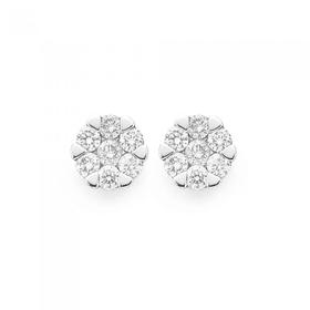 9ct-Gold-Two-Tone-Diamond-Cluster-Stud-Earrings on sale